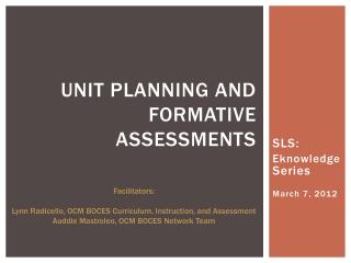 Unit planning and Formative assessments
