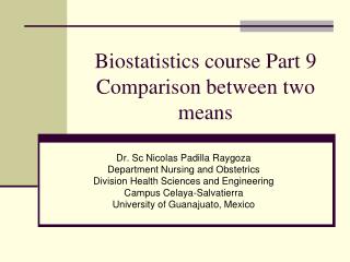 Biostatistics course Part 9 Comparison between two means