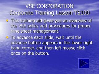 VSE CORPORATION Corporate Training Lesson TS100