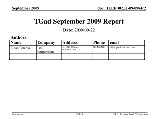 TGad September 2009 Report