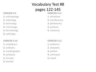 Vocabulary Test #8 pages 122-145