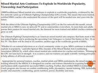 Mixed Martial Arts Continues To Explode In Worldwide Popular