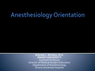 Anesthesiology Orientation