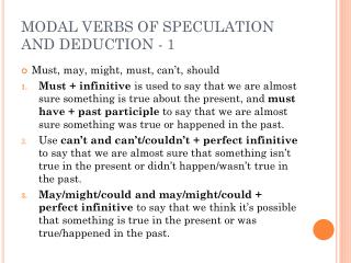 PPT - MODAL VERBS OF SPECULATION AND DEDUCTION - 1 PowerPoint ...