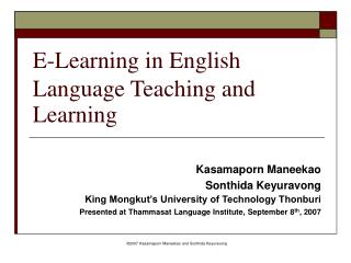 E-Learning in English Language Teaching and Learning