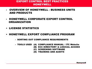 EXPORT CONTROL BEST PRACTICES HONEYWELL