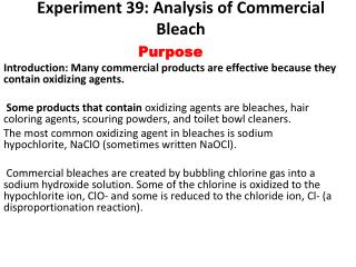 Experiment 39: Analysis of Commercial Bleach