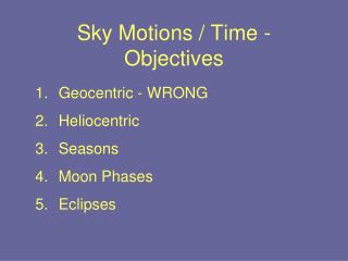 Sky Motions / Time - Objectives