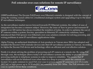 PoE extender over coax solutions for remote IP surveillance