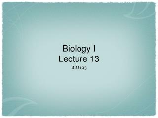 Biology I Lecture 13