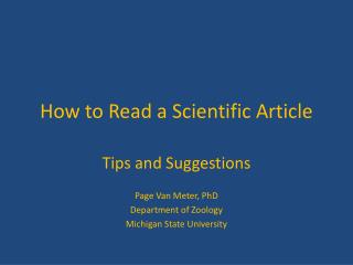 How to Read a Scientific Article