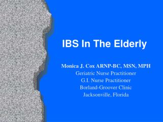 IBS In The Elderly
