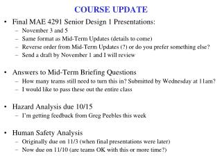 COURSE UPDATE