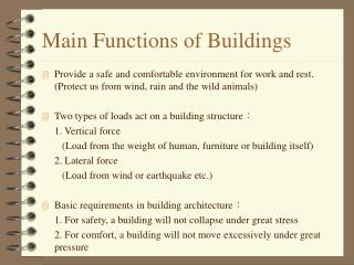 Main Functions of Buildings