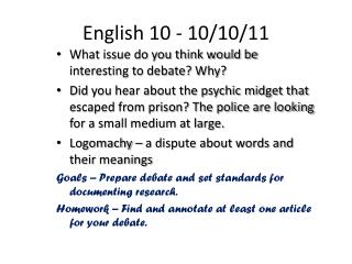 English 10 - 10/10/11