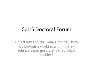 CoLIS Doctoral Forum
