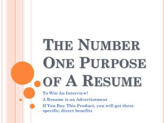 The Number One Purpose of A Resume