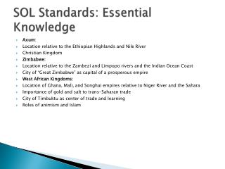 SOL Standards: E ssential Knowledge