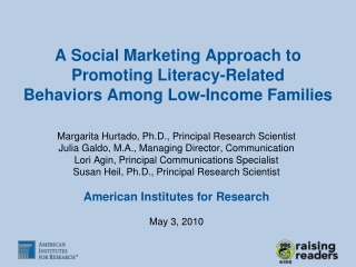 A Social Marketing Approach to Promoting Literacy-Related Behaviors Among Low-Income Families