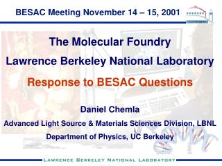 BESAC Meeting November 14 – 15, 2001