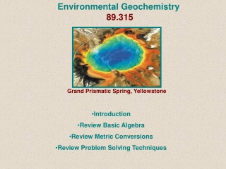 Environmental Geochemistry 89.315 