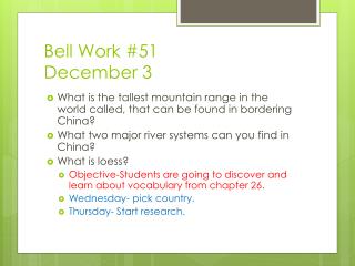 Bell Work #51 December 3