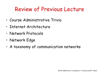 Review of Previous Lecture