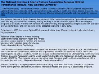 The National Exercise & Sports Trainers Association Acquires