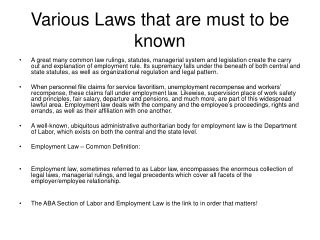 Various Laws that are must to be known