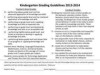 Kindergarten Grading Guidelines 2013-2014