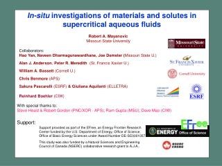 In-situ investigations of materials and solutes in supercritical aqueous fluids