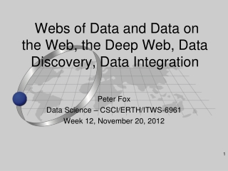 Webs of Data and Data on the Web, the Deep Web, Data Discovery, Data Integration