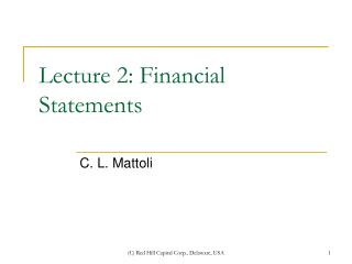 Lecture 2: Financial Statements