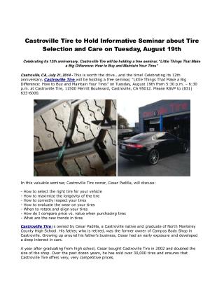 Castroville Tire to Hold Informative Seminar about Tire Sele