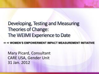 Developing, Testing and Measuring Theories of Change: The WEIMI Experience to Date
