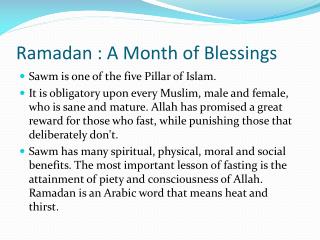 Ramadan : A Month of Blessings