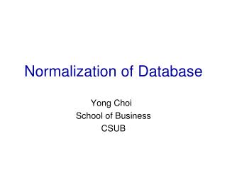 Normalization of Database