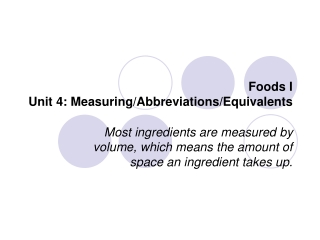 Foods I Unit 4: Measuring/Abbreviations/Equivalents