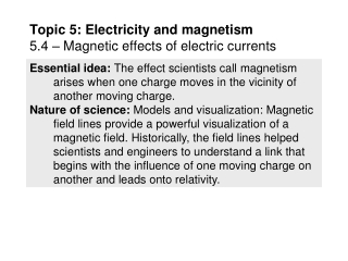 Topic 5: Electricity and magnetism 5.4 – Magnetic effects of electric currents
