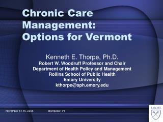 Chronic Care Management: Options for Vermont