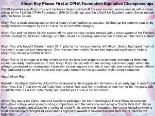 Alicyn Roy Places First at CPHA Foundation Equitation Champi