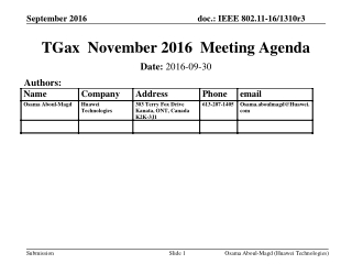 TGax November 2016 Meeting Agenda
