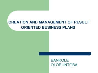 CREATION AND MANAGEMENT OF RESULT ORIENTED BUSINESS PLANS