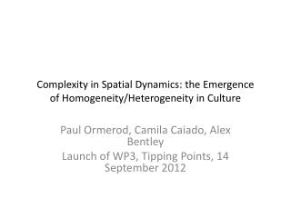 Complexity in Spatial Dynamics: the Emergence of Homogeneity/Heterogeneity in Culture