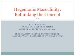 masculinity hegemonic rethinking concept