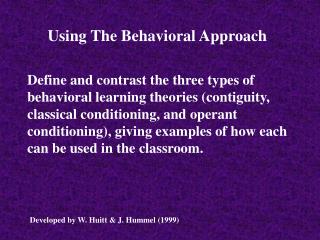 Using The Behavioral Approach
