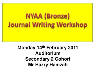 NYAA (Bronze) Journal Writing Workshop