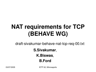 NAT requirements for TCP (BEHAVE WG)