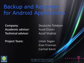 Backup and Recovery for Android Applications