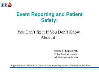 Event Reporting and Patient Safety: